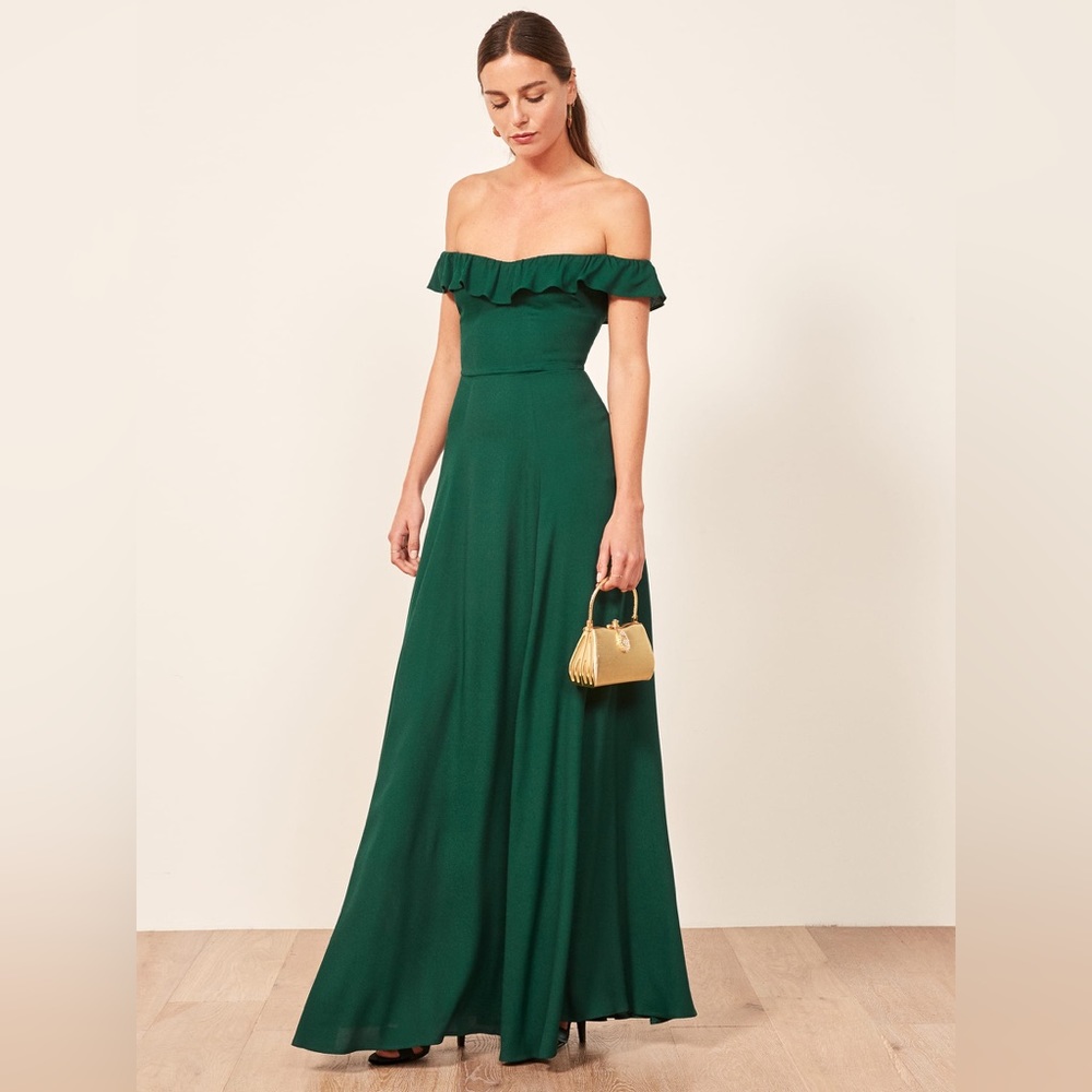 Reformation Forest Green Verbena Bridesmaid Dress